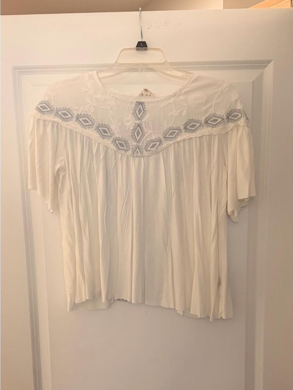 POL Ivory Boho Embroidered Yoke Top
